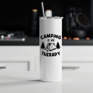 Ποτήρι θερμός μεταλλικό με καλαμάκι | Camping is my Therapy