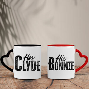 Σετ Δίχρωμες Κούπες Καρδιά | His Bonnie/Her Clyde