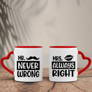 Σετ Κούπες Καρδιά |  Mr. Never Wrong - Mrs Always Right