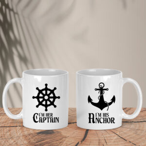 Σετ Λευκές Κούπες | Her Captain - His Anchor
