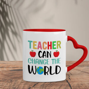 Δίχρωμη Κούπα Καρδιά | Teacher can change the world
