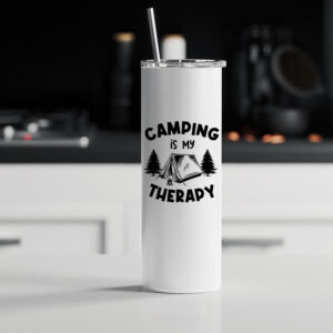Ποτήρι θερμός μεταλλικό με καλαμάκι | Camping is my Therapy