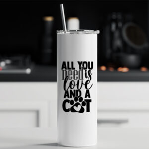 Ποτήρι θερμός μεταλλικό με καλαμάκι | All you need is love and a cat
